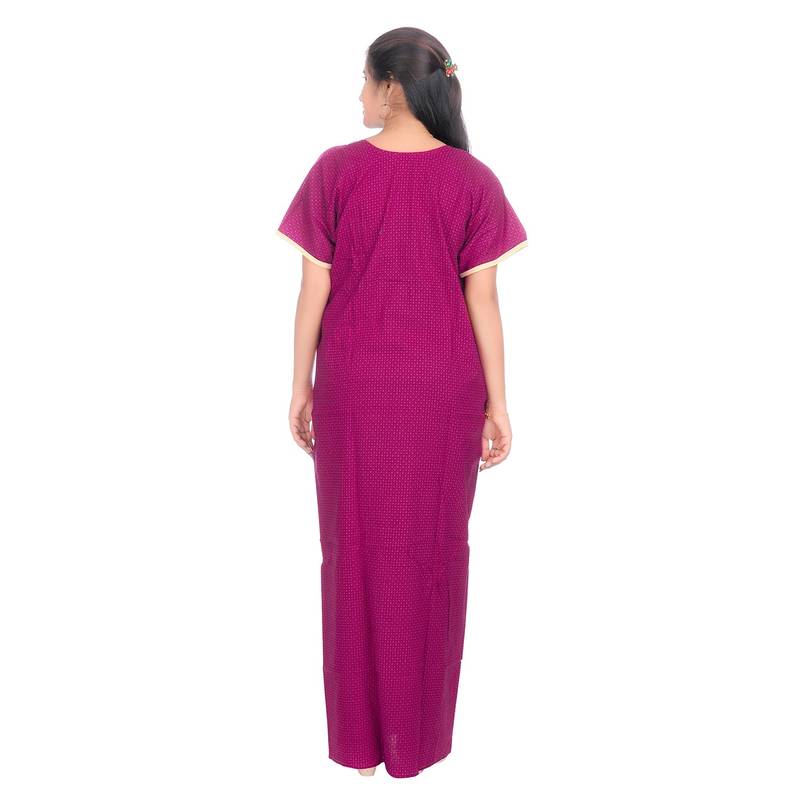 Pink colour A Line Embroidery Printed Round Neck Cotton Nighty For Ladies Nightwear Women Night Gown(Free Size)