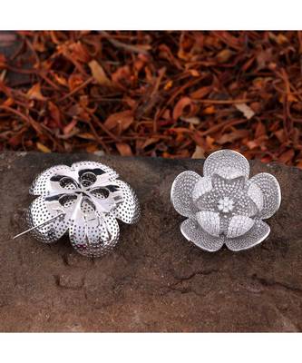 Silver Flower Design High Quality Cubic Zirconia Brooch Cum Pendant 1