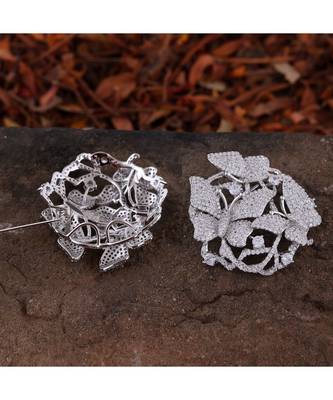 Silver Butterfly Design High Quality Cubic Zirconia Brooch Cum Pendant 1