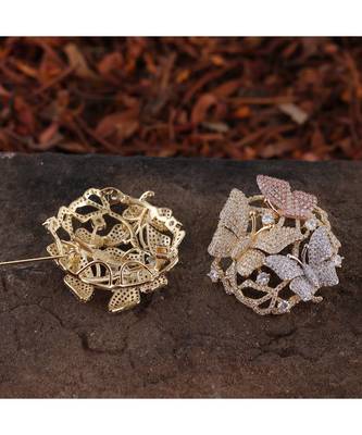 Silver Gold Rose Gold  Butterfly Design High Quality Cubic Zirconia Brooch Cum Pendant 1