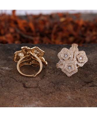 Golden Flower Design Smart Look Beautiful Designer Cubic Zirconia Ring 1