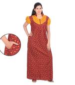 Yellow & Red colour Floral Design Printed Collar Neck Cotton Nighty For Ladies Nightwear Women Night Gown(Free Size)