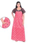 Orange colour Floral Design Printed Square Neck Cotton Nighty For Ladies Nightwear Women Night Gown(L Size)