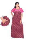 Pink colour Floral Design Printed Square Neck Cotton Nighty For Ladies Nightwear Women Night Gown(L Size)