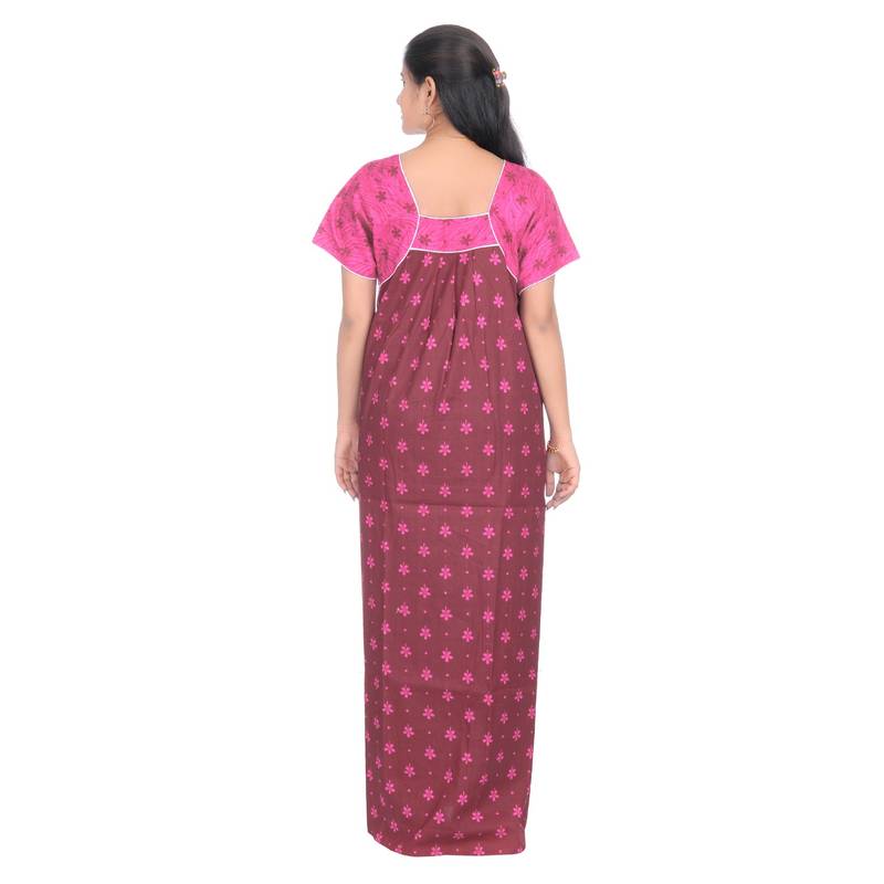Pink colour Floral Design Printed Square Neck Cotton Nighty For Ladies Nightwear Women Night Gown(L Size)