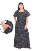Black & White colour Floral Design Printed Square Neck Cotton Nighty For Ladies Nightwear Women Night Gown(Free Size)