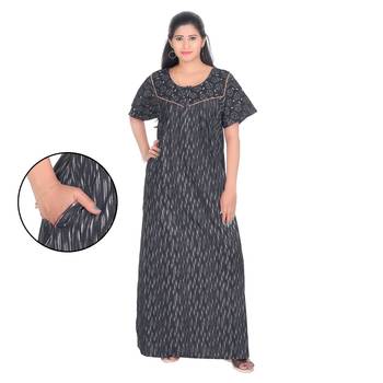 Black & White colour Floral Design Printed Square Neck Cotton Nighty For Ladies Nightwear Women Night Gown(Free Size) 1