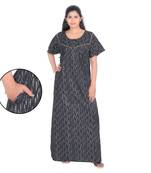 Black & White colour Floral Design Printed Square Neck Cotton Nighty For Ladies Nightwear Women Night Gown(Free Size)