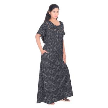 Black & White colour Floral Design Printed Square Neck Cotton Nighty For Ladies Nightwear Women Night Gown(Free Size) 2