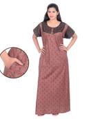 Brown colour Floral Design Printed Square Neck Cotton Nighty For Ladies Nightwear Women Night Gown(Free Size)