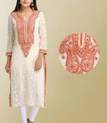 Fawn Embroidered Georgette Chikankari Kurti 
