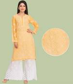 Ada Hand Embroidered Yellow Georgette Lucknow Chikankari Kurta