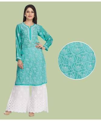 Ada Hand Embroidered Sea Green Georgette Lucknowi Chikan Kurti 1