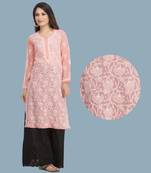 Ada Hand Embroidered Peach Faux Georgette Lucknow Chikankari Kurti