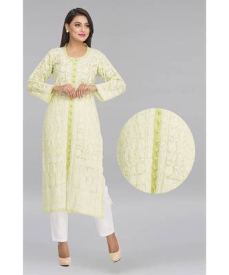 Ada Green Faux Georgette Hand Embroidered  Lucknowi Chikankari Kurti 1