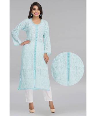 Ada Blue Faux Georgette Embroidered Lucknow Chikankari Kurti 1