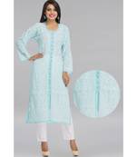 Ada Blue Faux Georgette Embroidered Lucknow Chikankari Kurti