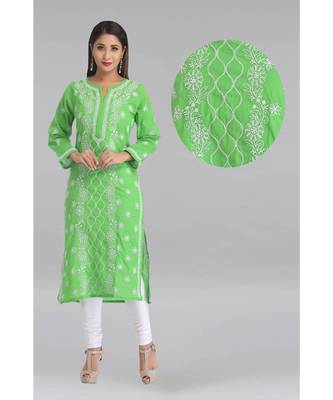 Green Hand Embroidred Cotton Lucknow Chikankari Kurti 1