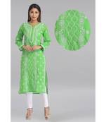 Green Hand Embroidred Cotton Lucknow Chikankari Kurti