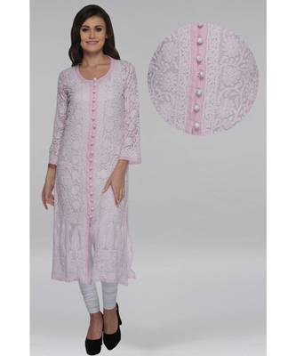Ada Pink Hand Embroidered Georgette Chikankari Kurti 1