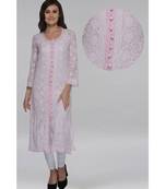 Ada Pink Hand Embroidered Georgette Chikankari Kurti