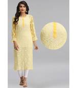 Ada Yellow Hand Embroidered Chikankari Georgette Kurti