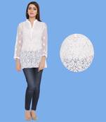 White Embroidered Faux Georgette Chikankari Short Kurti 