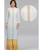 Blue Embroidered Faux Georgette Chikankari Kurti