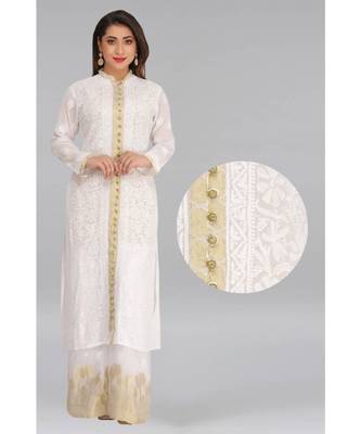 White Embroidered Georgette Chikankari Kurti  1