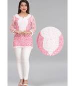 Ada Hand Embroidered Mauve Georgette Lucknow Chikan Kurti with Slip