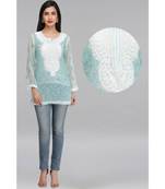Ada Blue Embroidered Georgette Chikankari Short Kurti 