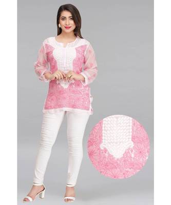 Ada Green Embroidered Chikankari Georgette Short Kurti 1