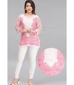 Ada Green Embroidered Chikankari Georgette Short Kurti