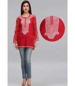 Ada Red Embroidered Georgette Chikankari Short Kurti