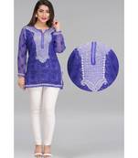 Blue Embroidered Faux Georgette Chikankari Kurti