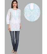 Ada White Embroidered Chikankari Cotton Short Kurti