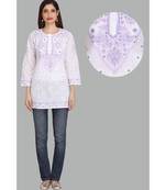 Ada White Embroidered Chikankari Cotton Short Kurti