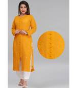 Mustard Embroidered Georgette Chikankari Kurti 