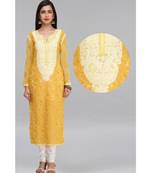 Hand Embroidered Yellow Georgette Lucknowi Chikankari Women Kurta