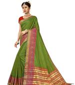 Green Woven Cotton Silk Saree With Blouse