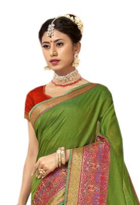 Green Woven Cotton Silk Saree With Blouse 3