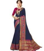 Blue Woven Cotton Silk Saree With Blouse