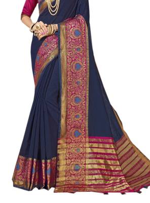 Blue Woven Cotton Silk Saree With Blouse 2
