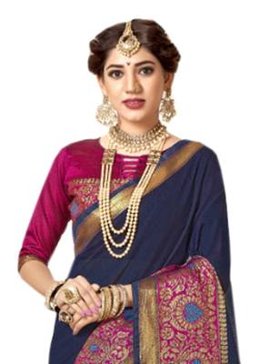 Blue Woven Cotton Silk Saree With Blouse 3