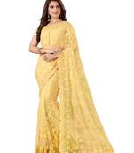 Yellow Embroidered Net Saree With Blouse