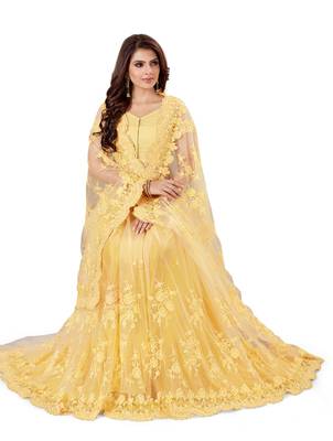 Yellow Embroidered Net Saree With Blouse 2