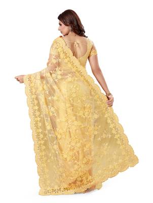 Yellow Embroidered Net Saree With Blouse 3