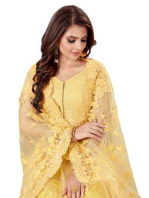 Yellow Embroidered Net Saree With Blouse 4