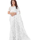 White Embroidered Net Saree With Blouse