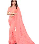 Pink Embroidered Net Saree With Blouse